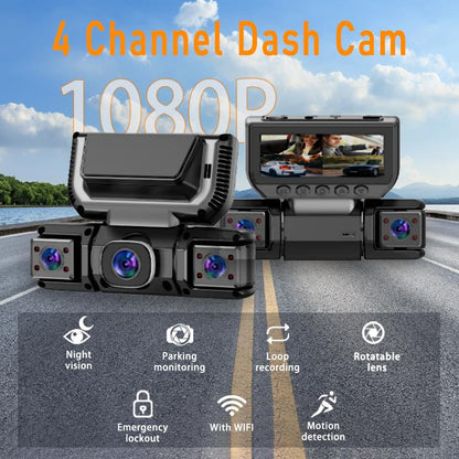 BCUOZ 360° Car Dash Cam System – GPS, WiFi, Front & Rear + Inside View