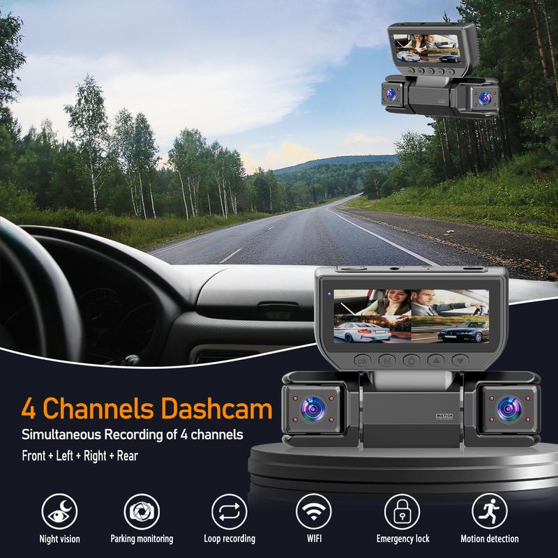 BCUOZ 360° Car Dash Cam System – GPS, WiFi, Front & Rear + Inside View