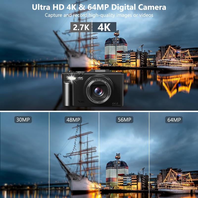 📸 4K Ultra HD Digital Camera – 64MP with 180° Flip Screen, Zoom & Dual Batteries