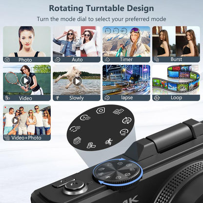 📸 4K Ultra HD Digital Camera – 64MP with 180° Flip Screen, Zoom & Dual Batteries