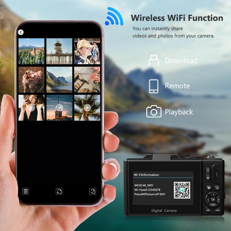 📸 4K Ultra HD Digital Camera – 64MP with 180° Flip Screen, Zoom & Dual Batteries