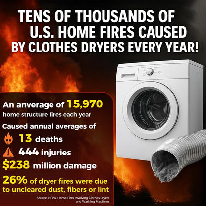 Two-piece dryer vent cleaning kit: Includes a lint brush and a vacuum hose.